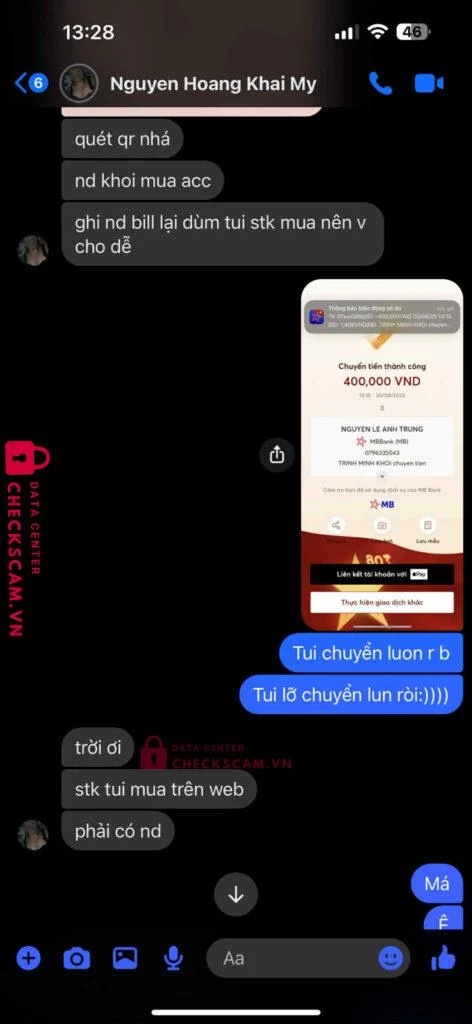 0796335043 Nguyen Le Anh Trung MB bị cảnh báo lừa đảo scam