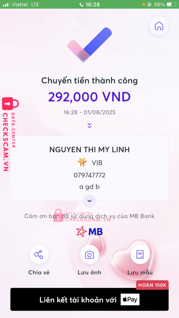 079747772 NGUYEN THI MY LINH VIB bị cảnh báo lừa đảo scam