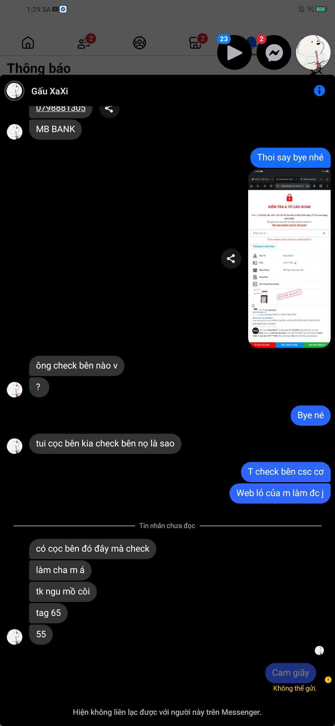 0798881305 DOAN MINH TUAN MB bị cảnh báo lừa đảo scam