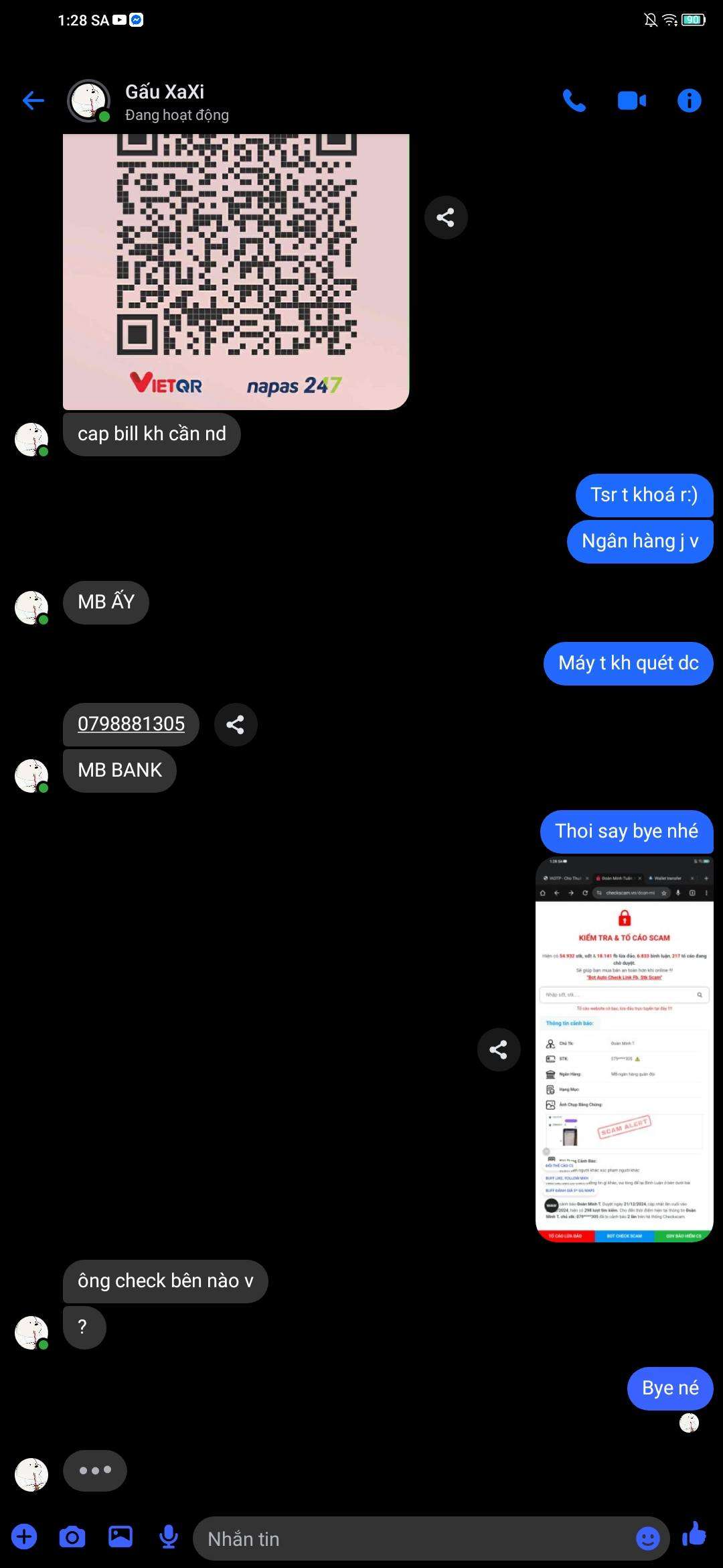 0798881305 DOAN MINH TUAN MB bị cảnh báo lừa đảo scam