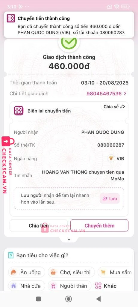 080060287 PHAN QUOC DUNG VIB bị cảnh báo lừa đảo scam