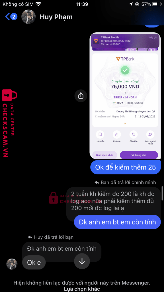 0807152479999 PHAM VAN HUY MB BANK bị cảnh báo lừa đảo scam