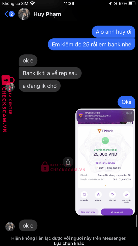 0807152479999 PHAM VAN HUY MB BANK bị cảnh báo lừa đảo scam