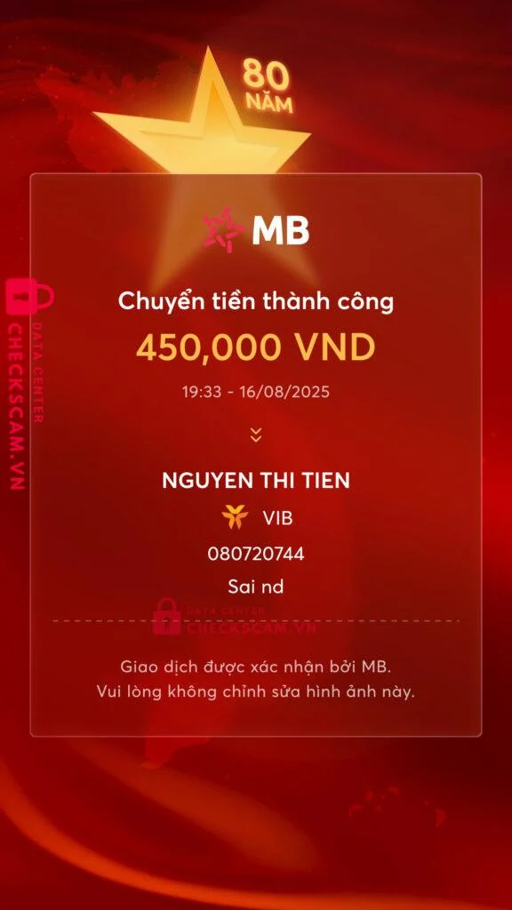 080720744 NGUYEN THI TIEN VIB bị cảnh báo lừa đảo scam