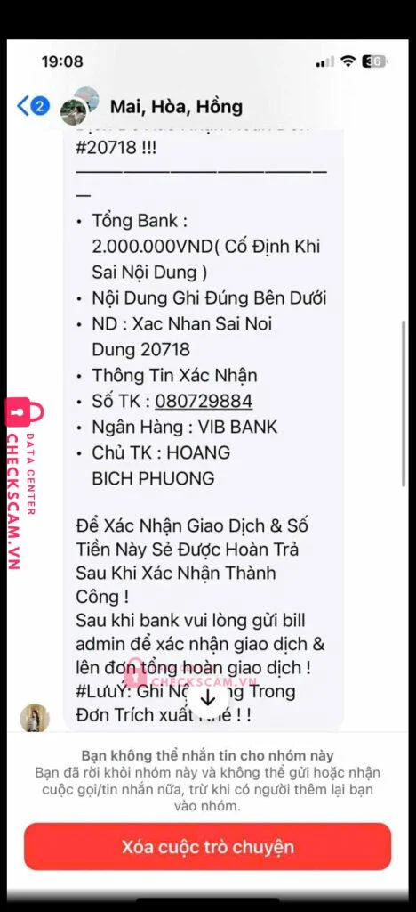080729884 HOANG BICH PHUONG VIB bị cảnh báo lừa đảo scam