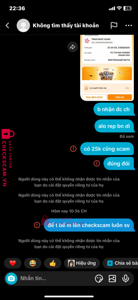 08090809080908 Tran Nhat Hung MB bị cảnh báo lừa đảo scam