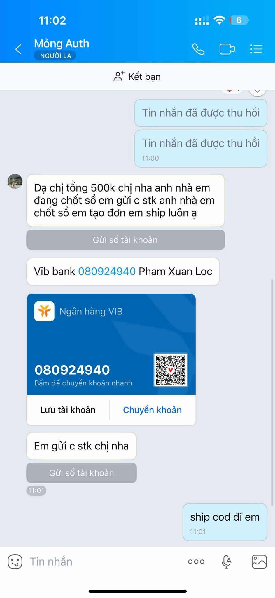 080924940 Pham Xuan Loc VIB bị cảnh báo lừa đảo scam
