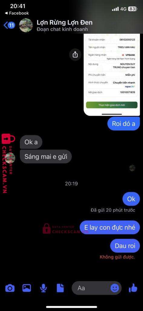 08102000123 TRIEU VAN HAU VP Bank bị cảnh báo lừa đảo scam