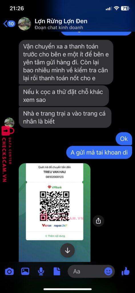 08102000123 TRIEU VAN HAU VP Bank bị cảnh báo lừa đảo scam