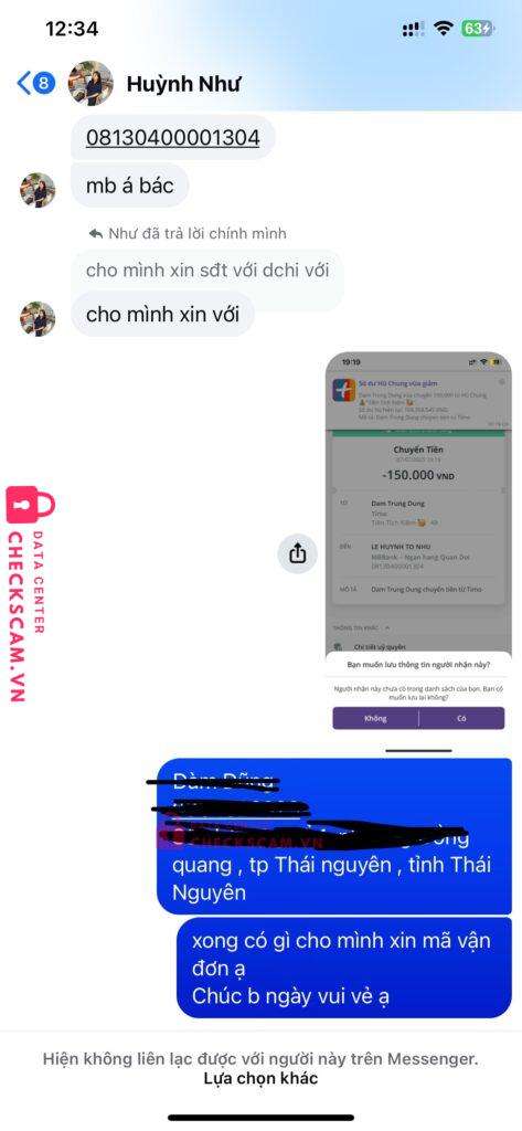 08130400001304 LE HUYNH TO NHU MB bị cảnh báo lừa đảo scam