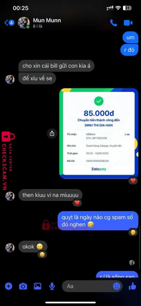0817083339 Dinh Thi Gia Han MB bị cảnh báo lừa đảo scam