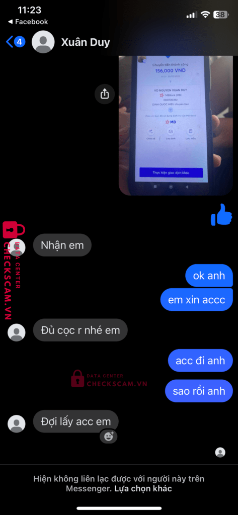 082351039 VU NGUYEN XUAN DUY MB BANK bị cảnh báo lừa đảo scam