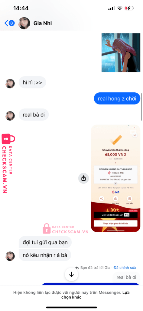 0826089157 Nguyen Hoang Quynh Giang MB bị cảnh báo lừa đảo scam