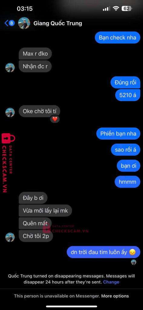 0838906992025 GIANG QUOC TRUNG MB bị cảnh báo lừa đảo scam