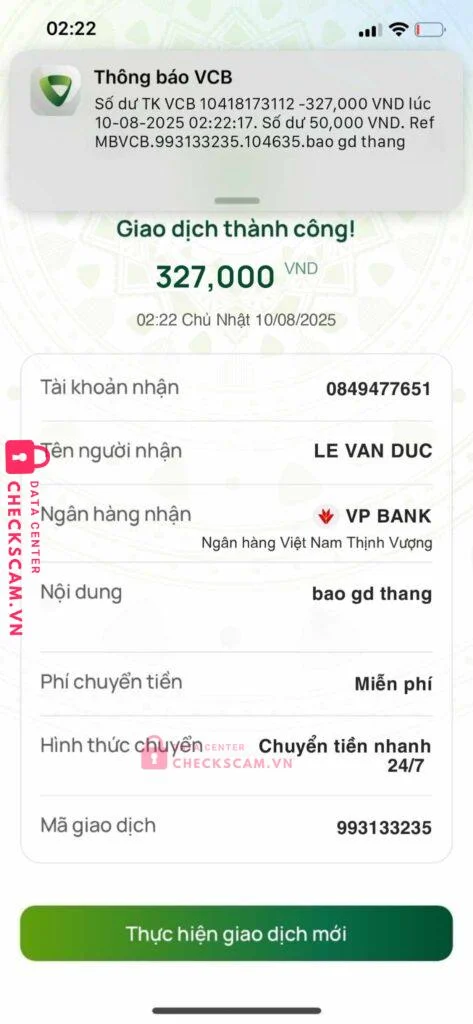 0849477651 LE VAN DUC VP Bank bị cảnh báo lừa đảo scam