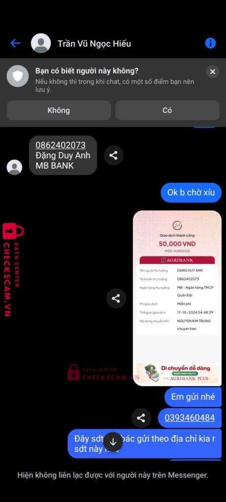 0862402073 DANG DUY ANH MB bị cảnh báo lừa đảo scam