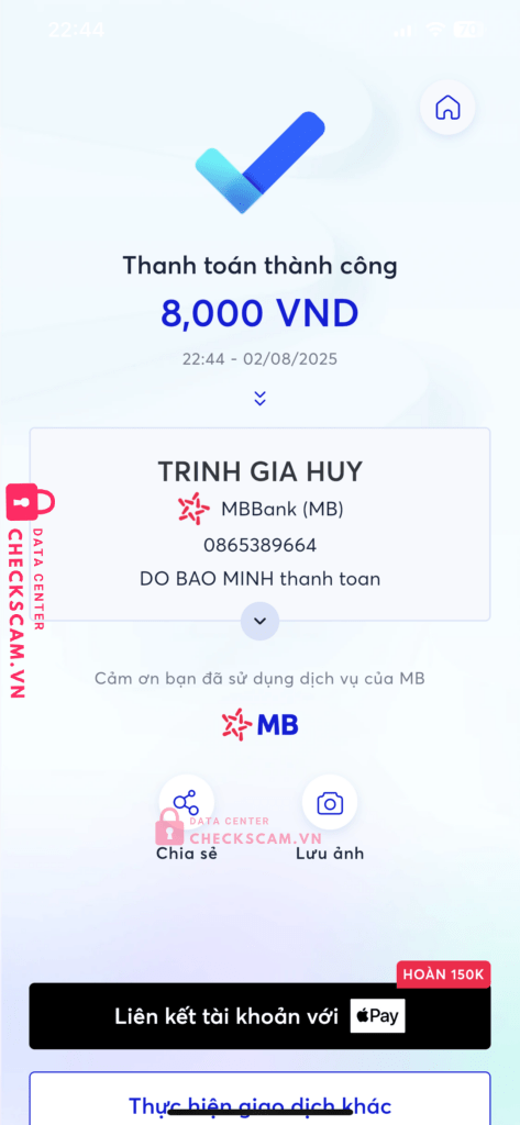 0865389664 TRINH GIA HUY MB bị cảnh báo lừa đảo scam