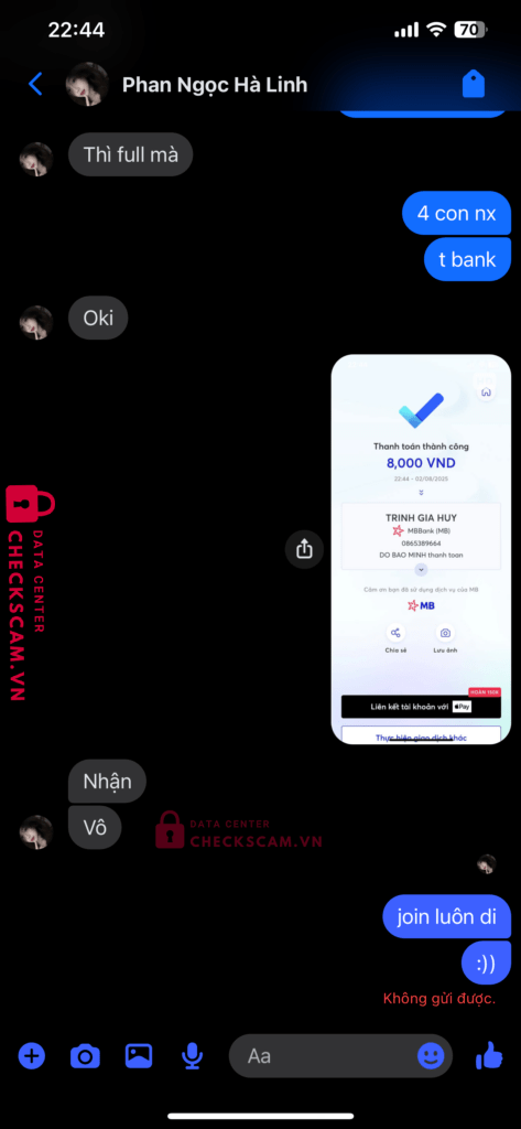 0865389664 TRINH GIA HUY MB bị cảnh báo lừa đảo scam