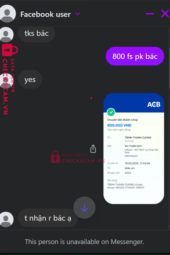 0867566497 Vu Tuan Huy LP BANK bị cảnh báo lừa đảo scam