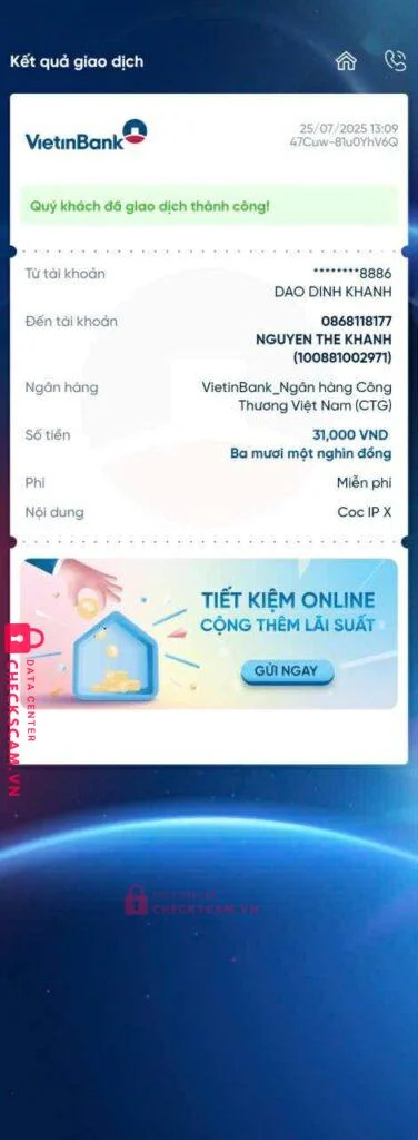 0868118177 NGUYEN THE KHANH Vietinbank bị cảnh báo lừa đảo scam