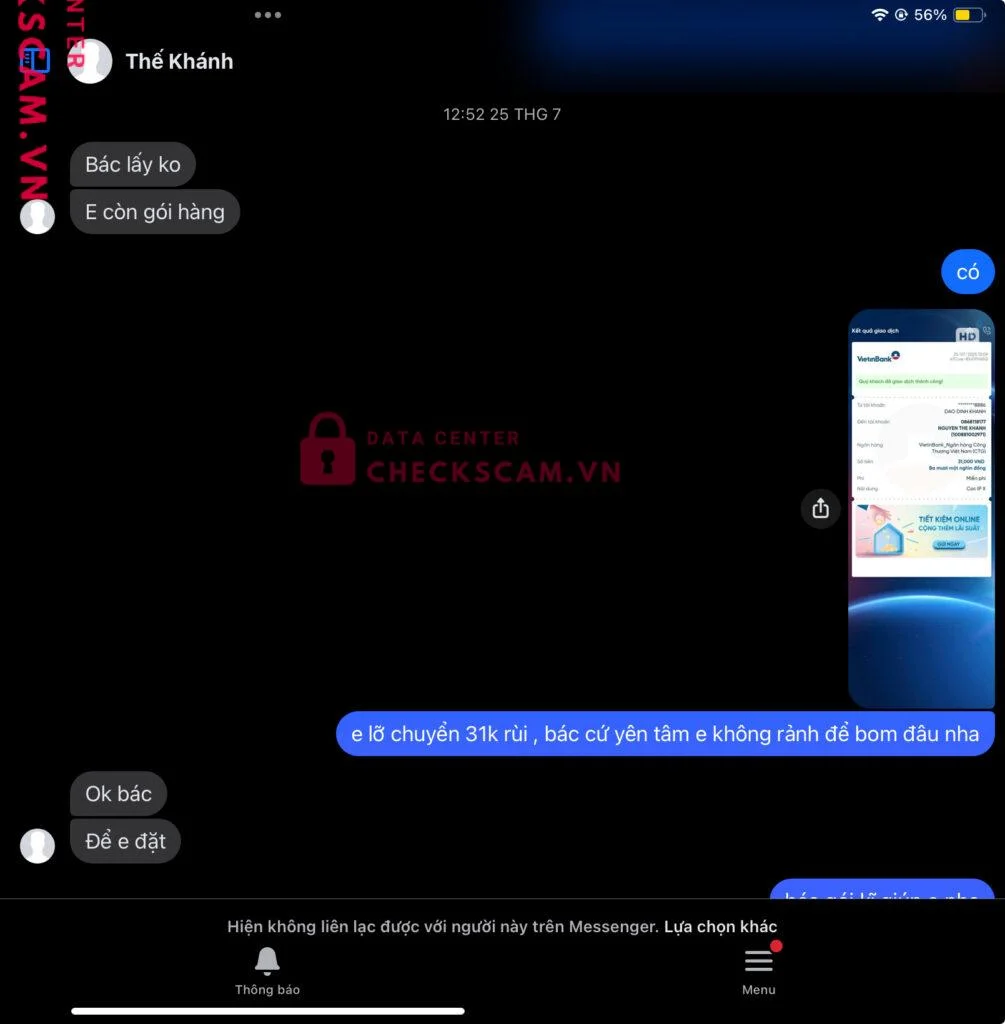 0868118177 NGUYEN THE KHANH Vietinbank bị cảnh báo lừa đảo scam
