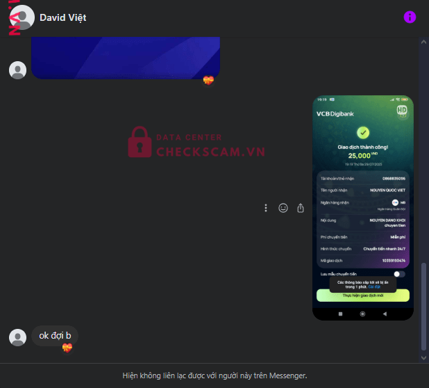 0868835096 NGUYEN QUOC VIET MB bị cảnh báo lừa đảo scam