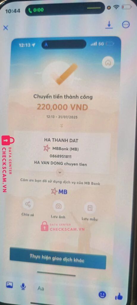 0868951811 HA THANH DAT MB bị cảnh báo lừa đảo scam