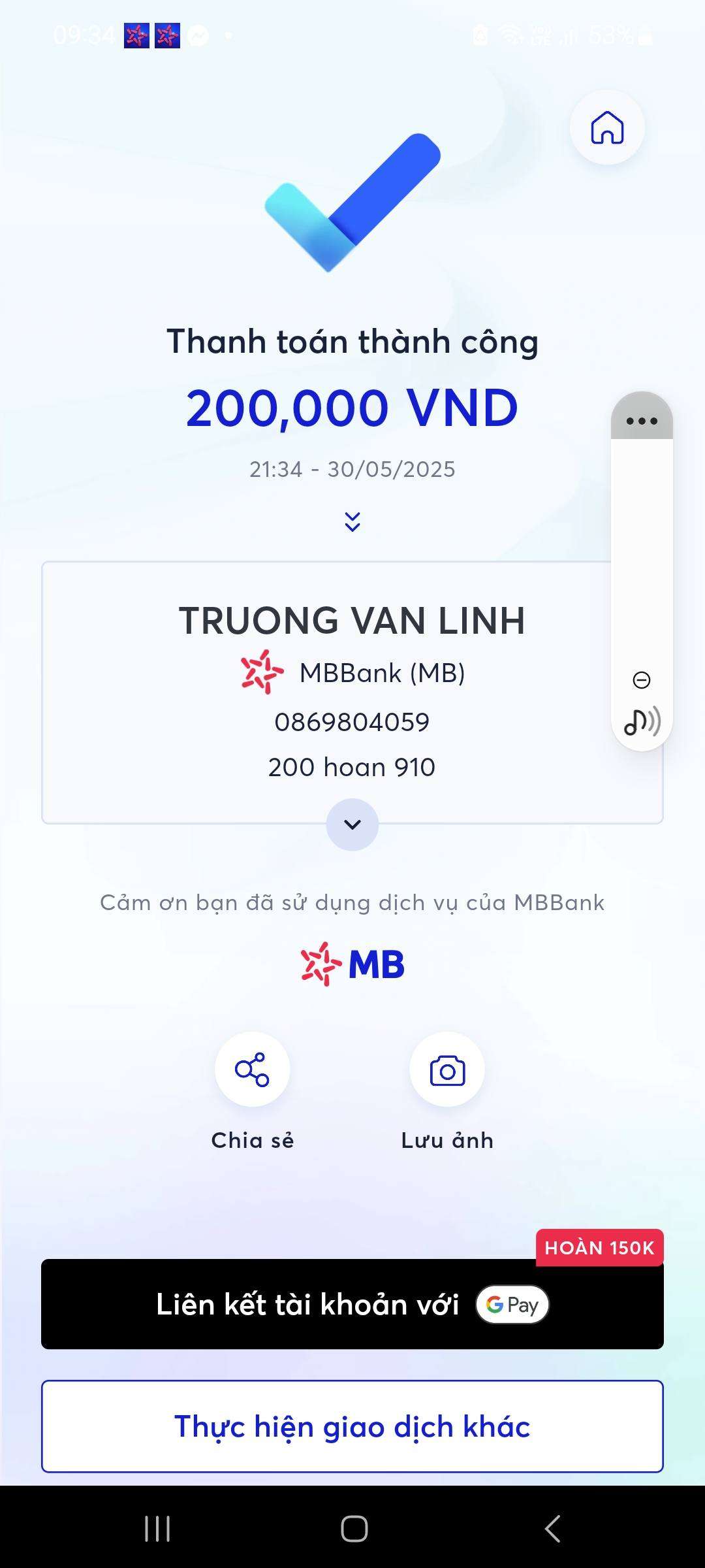 0869804059 TRUONG VAN LINH MB bị cảnh báo lừa đảo scam