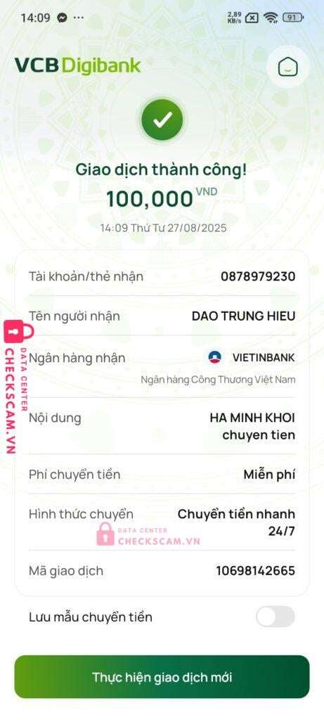 0878979230 Dao Trung Hieu Vietinbank bị cảnh báo lừa đảo scam