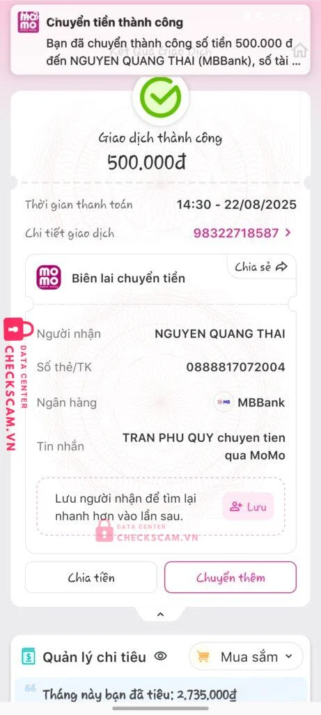 0888817072004 NGUYEN QUANG THAI MB bị cảnh báo lừa đảo scam