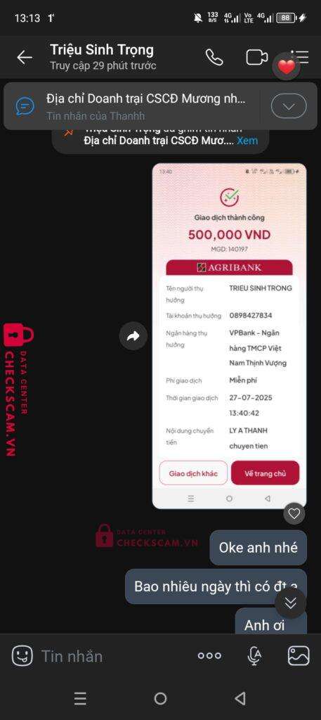 0898427834 TRIEU SINH TRONG VP Bank bị cảnh báo lừa đảo scam