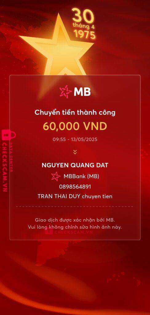0898564891 Nguyen Quang Dat MB bị cảnh báo lừa đảo scam