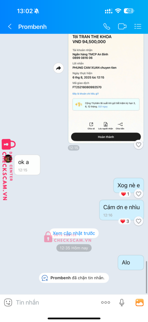 0899081606 TRAN THE KHOA ABBANK bị cảnh báo lừa đảo scam