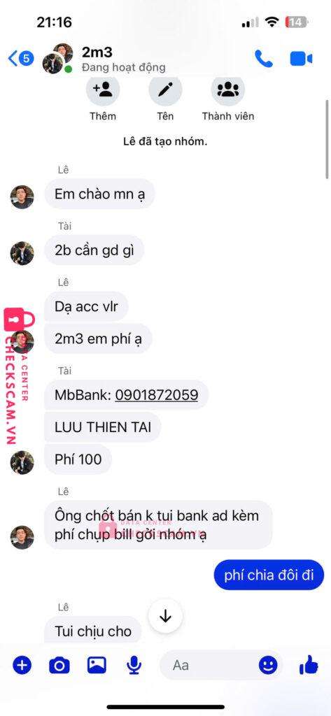 0901872059 Luu Thien Tai MB bị cảnh báo lừa đảo scam