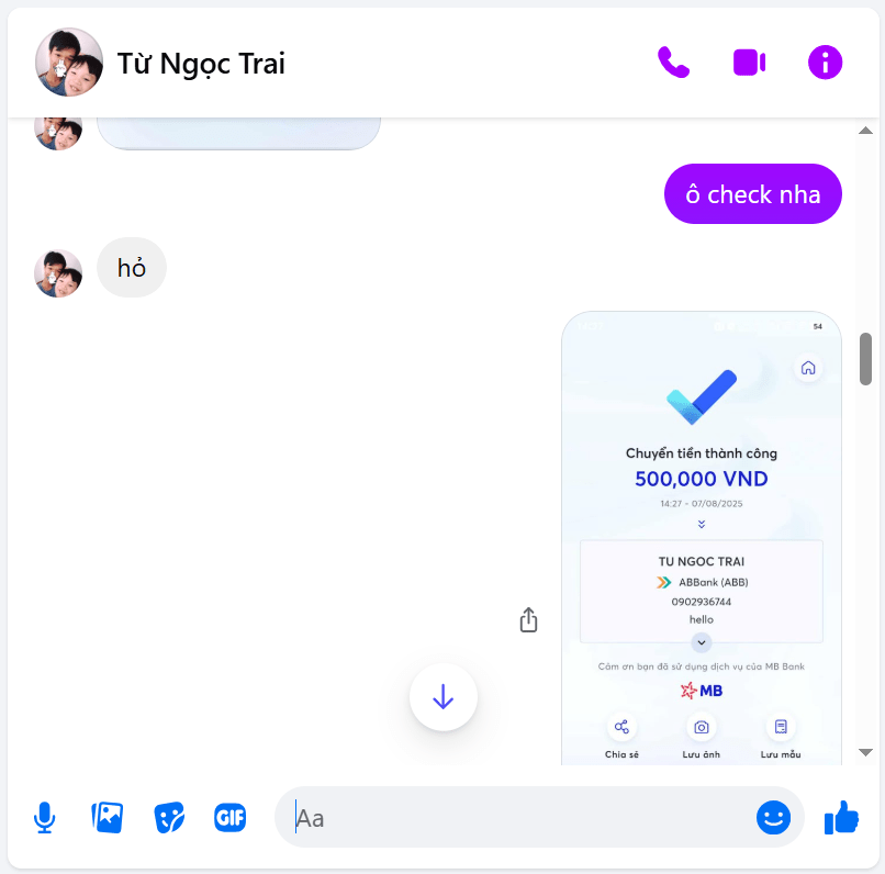 0902936744 TU NGOC TRAI AB BANK bị cảnh báo lừa đảo scam