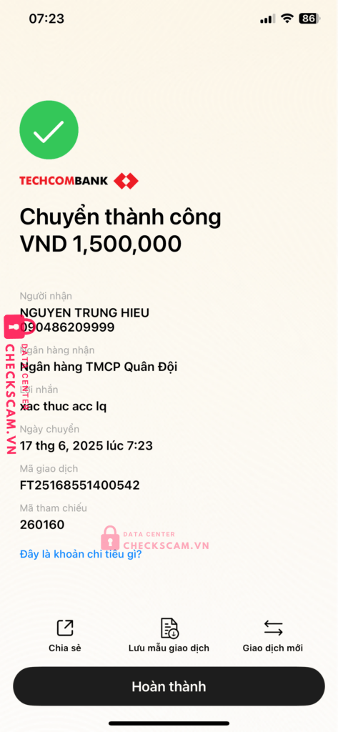090486209999 NGUYEN TRUNG HIEU MB bị cảnh báo lừa đảo scam