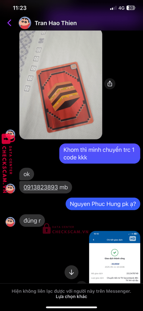 0913823893 Nguyen Phuc Hung MB bị cảnh báo lừa đảo scam