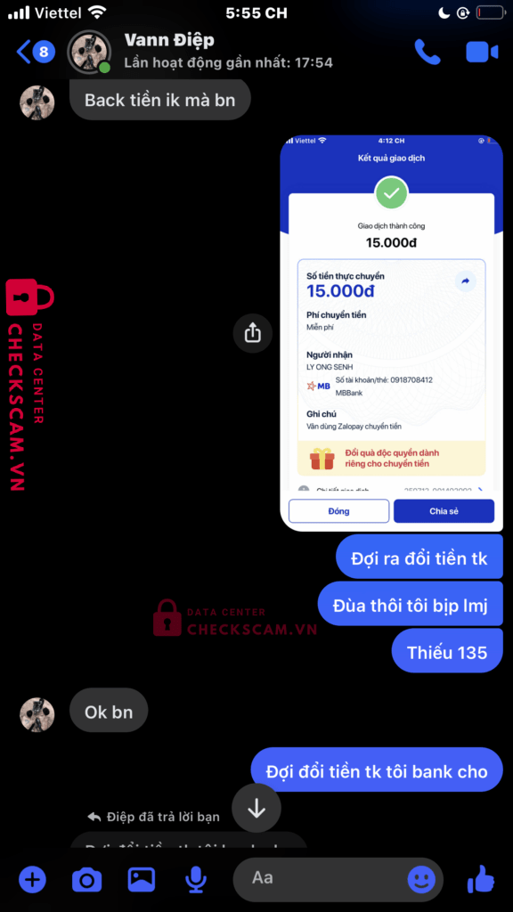 0918708412 LY ONG SENH MB bị cảnh báo lừa đảo scam