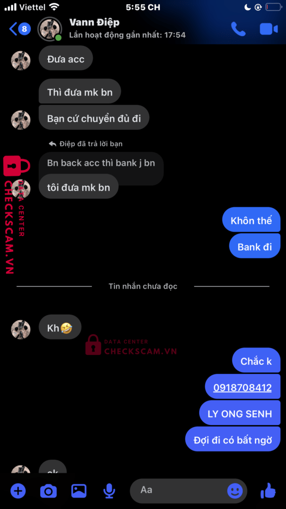 0918708412 LY ONG SENH MB bị cảnh báo lừa đảo scam