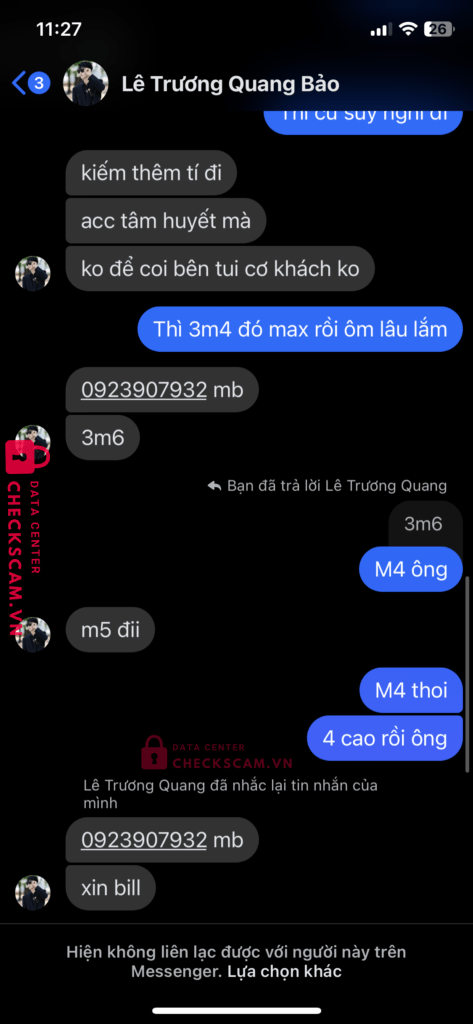 0923907932 Le Truong Quang Bao MB bị cảnh báo lừa đảo scam