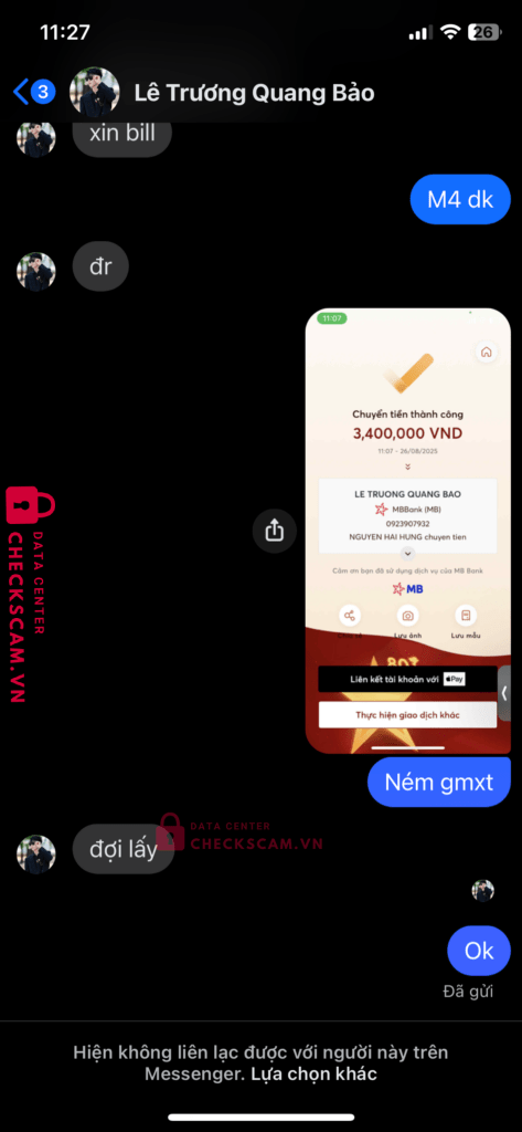 0923907932 Le Truong Quang Bao MB bị cảnh báo lừa đảo scam