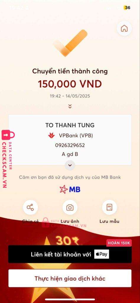 0926329652 To Thanh Tung VP BANK bị cảnh báo lừa đảo scam