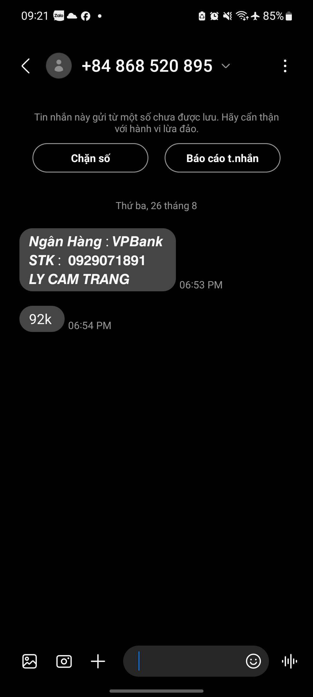 0929071891 Ly Cam Trang VP BANK bị cảnh báo lừa đảo scam