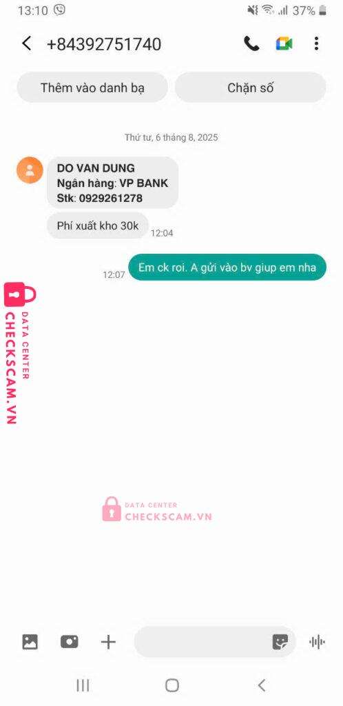 0929261278 DO VAN DUNG VP Bank bị cảnh báo lừa đảo scam