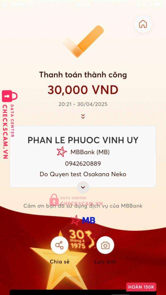 0942620889 Phan Le Phuoc Vinh Uy MB bị cảnh báo lừa đảo scam