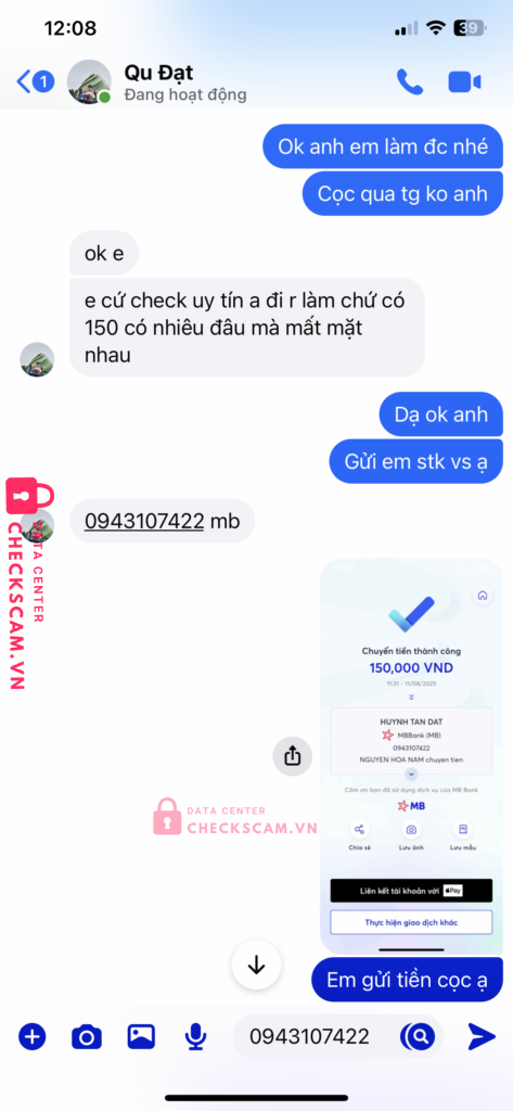 0943107422 HUYNH TAN DAT MB bị cảnh báo lừa đảo scam