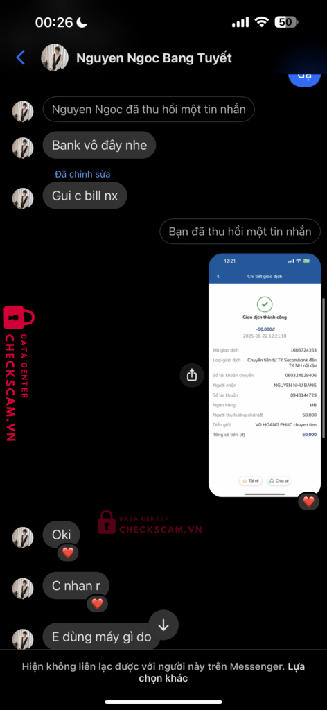 0943144729 NGUYEN NHU BANG MB bị cảnh báo lừa đảo scam
