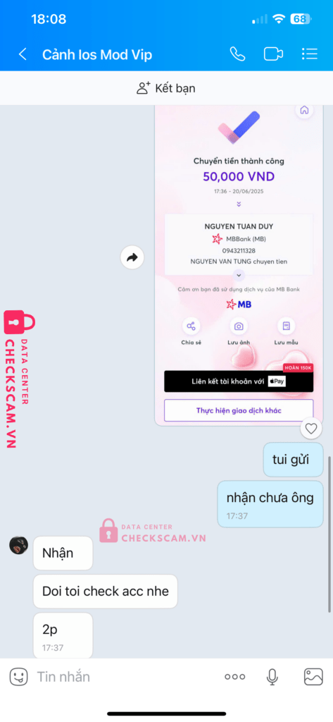 0943211328 NGUYEN TUAN DUY MB bị cảnh báo lừa đảo scam