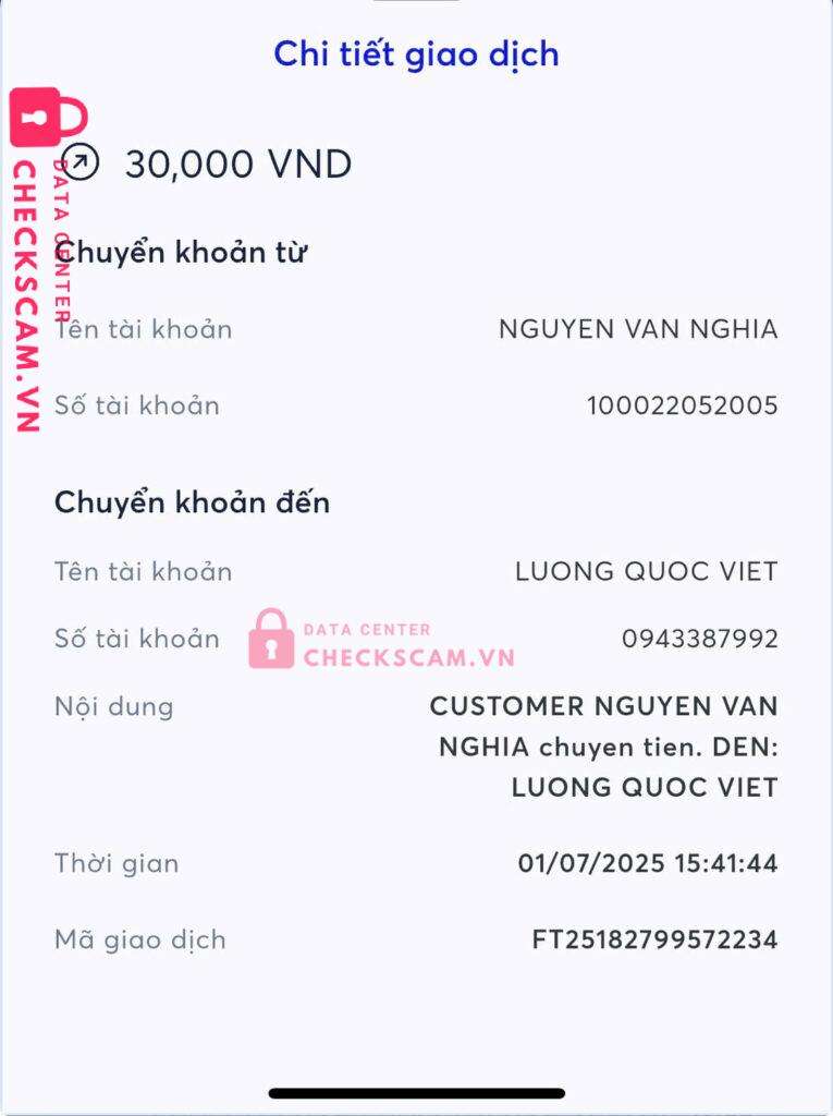 0943387992 LUONG QUOC VIET MB bị cảnh báo lừa đảo scam