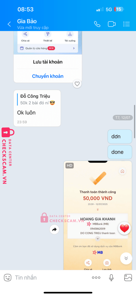 0945862009 HOANG GIA KHANG MB bị cảnh báo lừa đảo scam